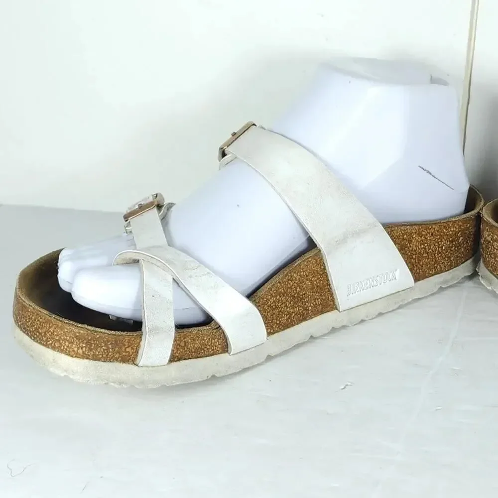 Birkenstock Women's Mayari US8 EU39 Birko-Flor White Strappy Slide sandals
